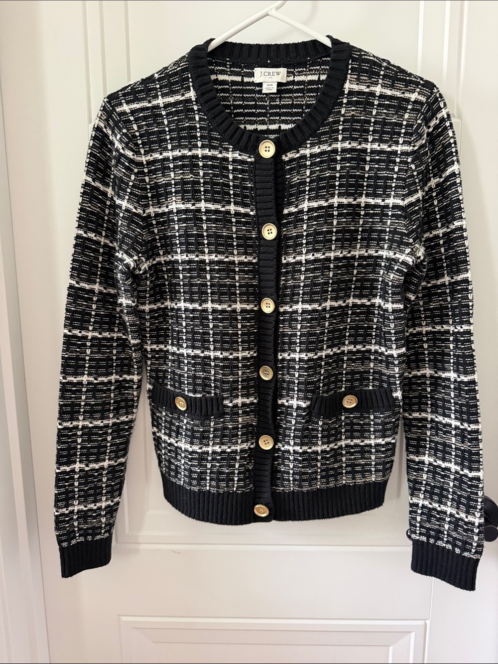 J. Crew Factory Lady Cardigan Black and White Tweed-Style